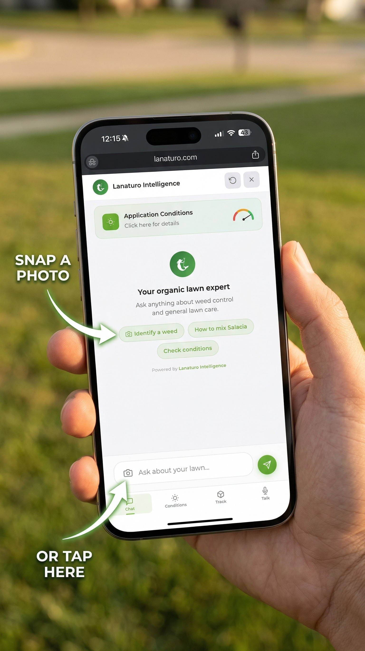 Step 2 — Tap Identify a weed or the camera icon to upload a weed photo