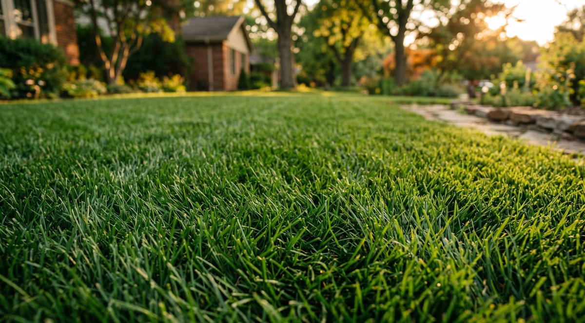Thick healthy turf with no bare ground visible between the grass plants