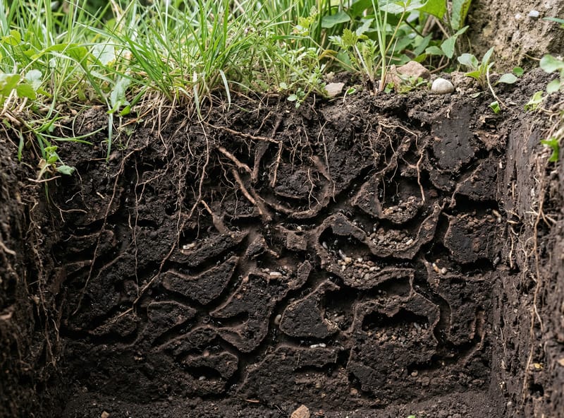 Soil cross-section showing ant tunnels and chambers — how ants aerate soil underground