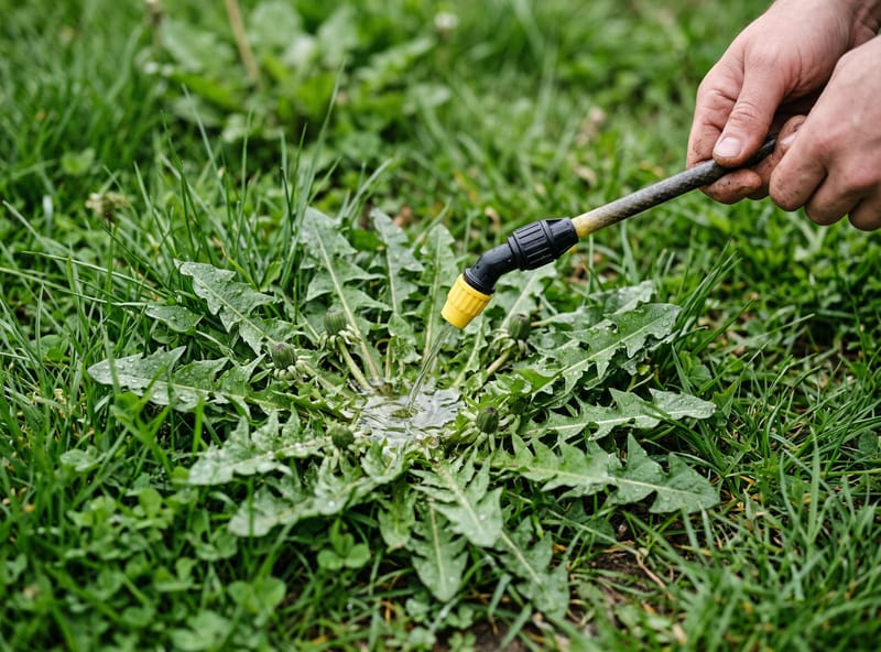 Crown pooling technique — spray delivered directly into dandelion center