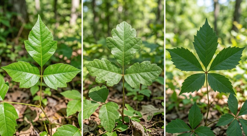 Visual comparison of poison ivy, poison oak, and Virginia creeper leaf patterns